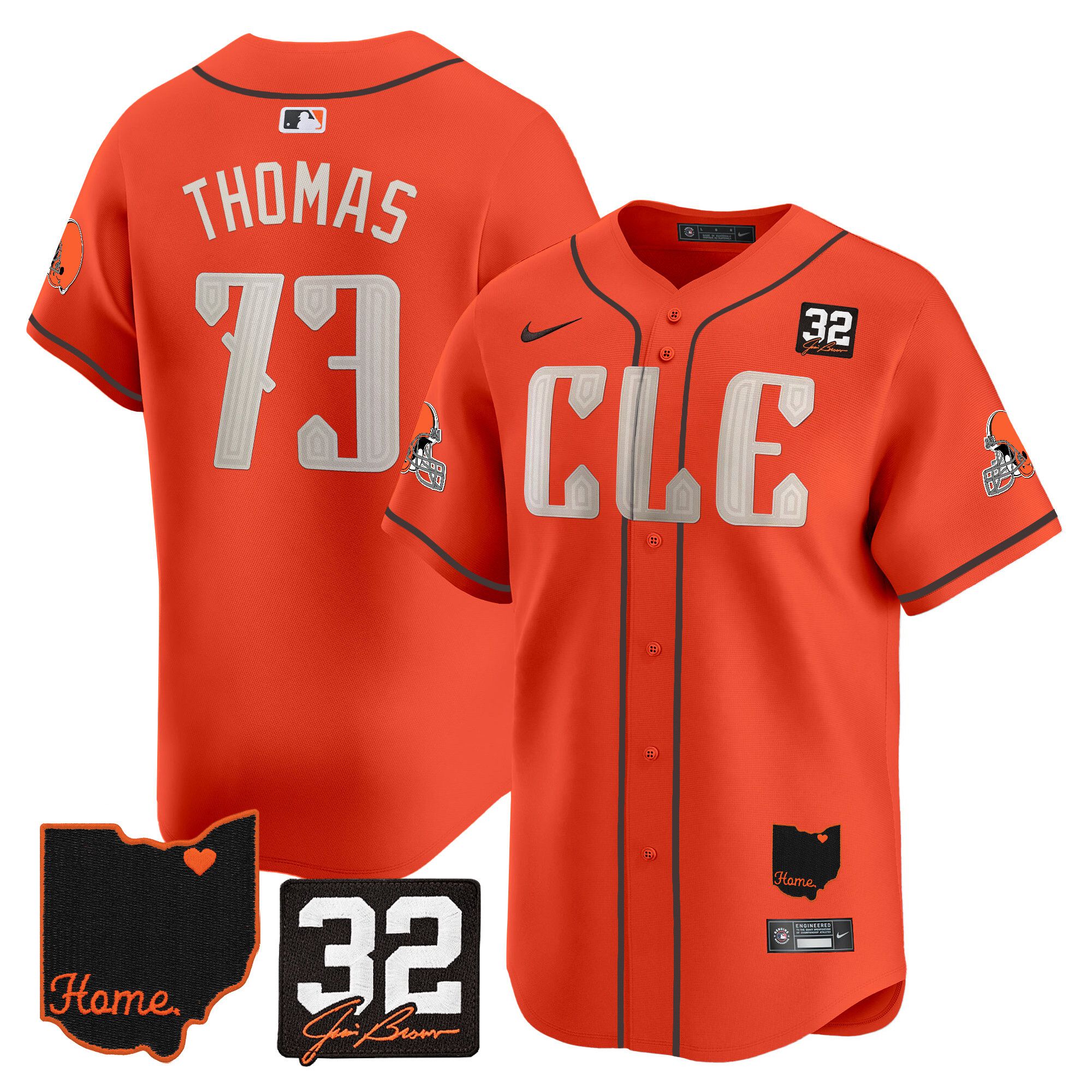 Men Cleveland Browns 73 Thomas Orange Home Patch Vapor Premier Limited 2024 Nike NFL Jersey